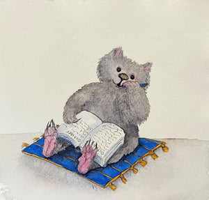 Journal Writing a wombat original watercolour painting SOLD