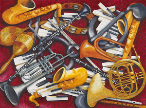 Musical Instruments Watercolour titled 39 Keys to Life