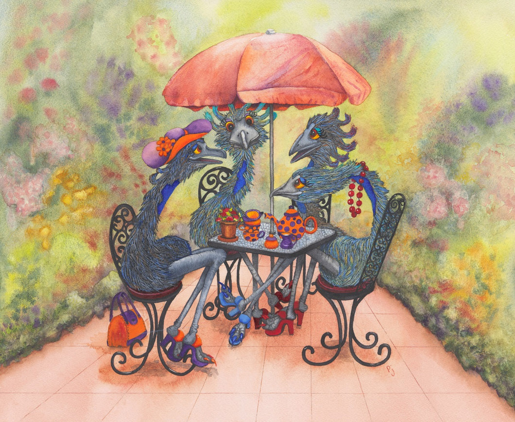 Afternoon Tea Emu Watercolour Prints
