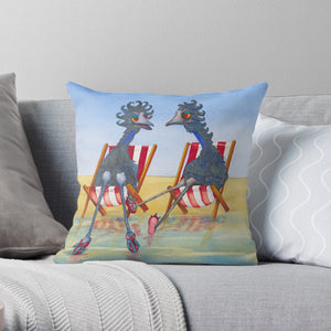 This cheerful cushion cover of two emus enjoying the beach, sunshine and each other's company is made in Australia. The original watercolour painting of Beachside Chatter was painted by Tasmanian artist, Patricia Hopwood-Wade.