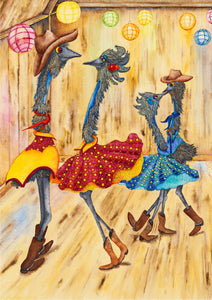 Dance: "Allemande Red" - Emu Watercolour