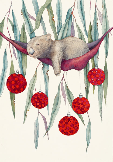 Five Wombat Christmas GREETING CARDS Set