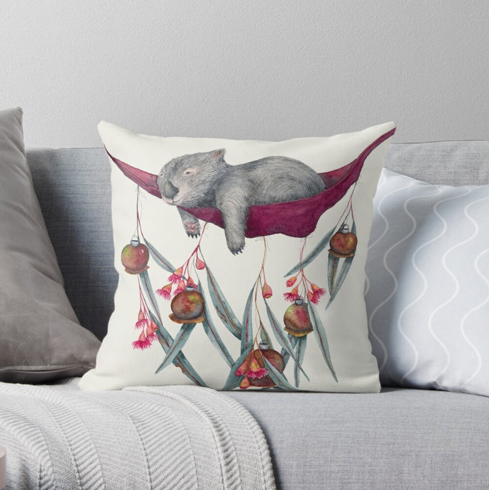 Cushion Cover of a wombat in a hammock having a lazy day