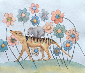 Piggyback III- a wombat and tiger Original Watercolour Painting SOLD