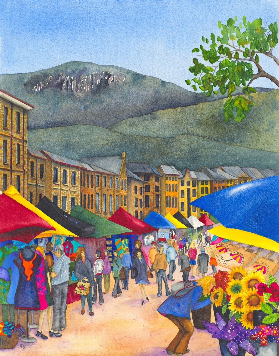 Salamanca Saturdays - A print of Salamanca Market & Mt Wellington