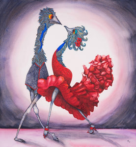 Spanish Eyes (Red) II - A Watercolour print of dancing emus