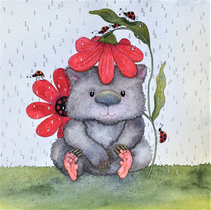 Flower Umbrella- an original Wombat Watercolour painting SOLD