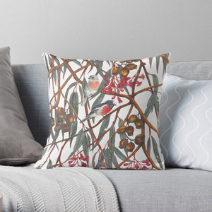 Cushion Cover of scarlet robins among gum leaves